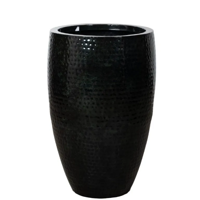 Indendørs krukker i sort lakeret metal med hammered finish / 3str.