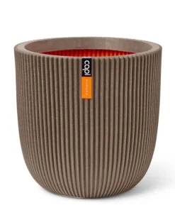 Indendørs plantekrukke i varm taupe med ribber - Ø.35cm + Ø.43cm + Ø.54