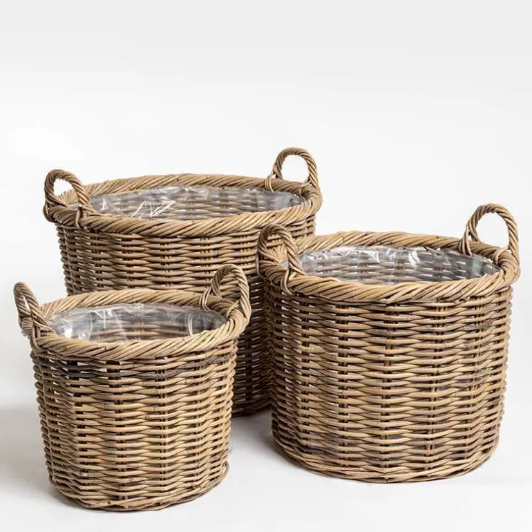 Krukker i rattan med plastindsats og twisted kant Ø.55cm / SÆT