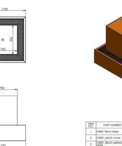Kubisk Vandfontæne i corten stål med vandkar og LED lys