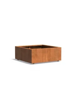 Lav firkantet plantekasse / plantekumme i corten stål med hjul - H.40cm