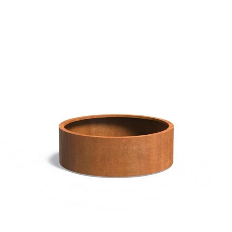Lav rund højbed / plantekumme i corten stål med hjul - H.40cm