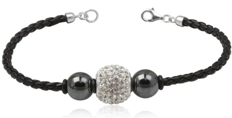 Læderarmbånd med blodsten og krystal