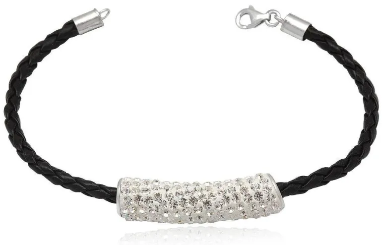 Læderarmbånd med krystal rør