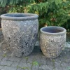 Let glaserede keramik krukker med lava look / Light black - Sæt 2stk