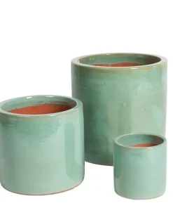 Light green glazed ceramic pots / sæt 3stk