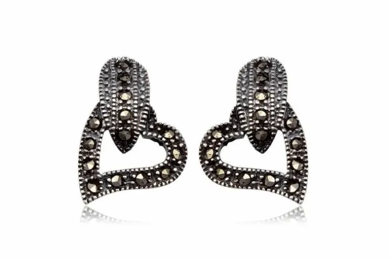 Marcasite sølv øreringe med hjerte / Victorian