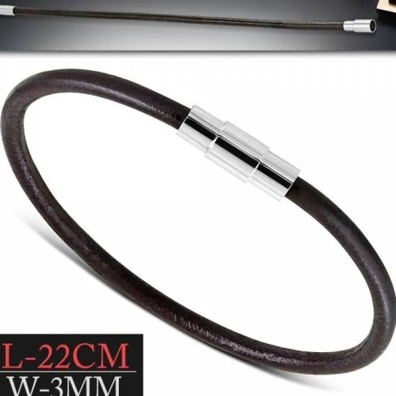 3mm mocca læderarmbånd med magnetlås / 18cm+22cm