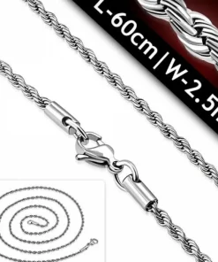 2,5mm snoet rope stålhalskæde - 60cm