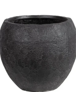 Pamir - Stor rustik rund sort krukke i Fiberstone - Ø.34 + Ø.48 + Ø.69cm
