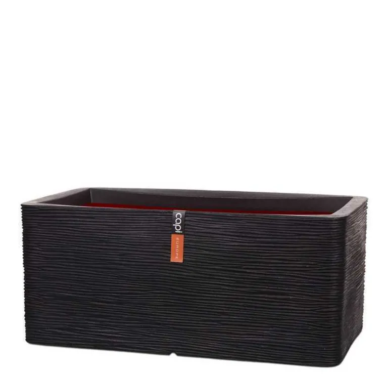 Plantekasse rectangle rib black - 73cm - Livstidsgaranti