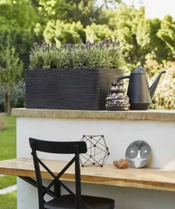 Plantekasse rectangle rib black - 73cm - Livstidsgaranti