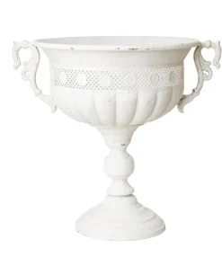 Potteskjuler / Opsats / Pokal på fod med ører - antik hvid - H.42xØ.35