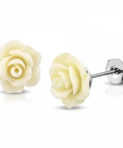 Rose ørestikker i rustfri stål med resin - 3 farver