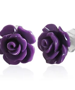 Rose ørestikker i rustfri stål med resin - 3 farver