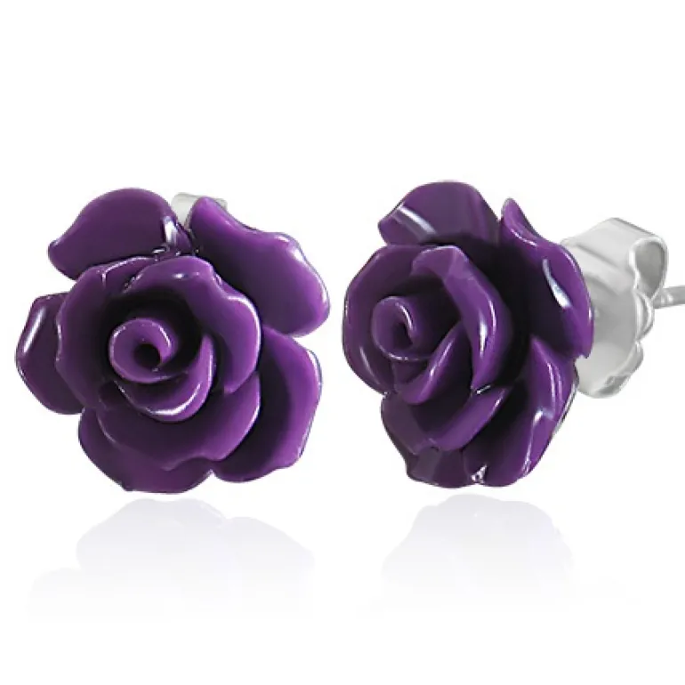 Rose ørestikker i rustfri stål med resin - 3 farver