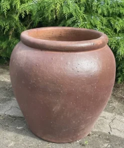 Rund konisk udendørs ironstone havekrukke i stentøj - H.66xØ.66cm