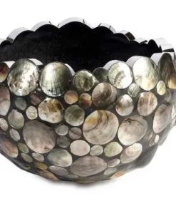 Rund krukke med rustfri stålkant og black lip shell - Ø.50cm