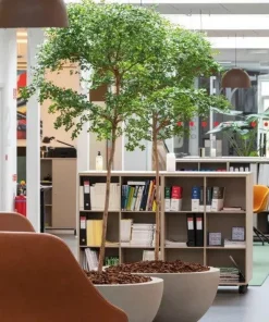 Rund lav fiber krukke / Plante bowle / sort + sandgrå