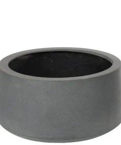 Rund lav sort eller grå krukke i Fiberstone - Ø.54xH.27cm