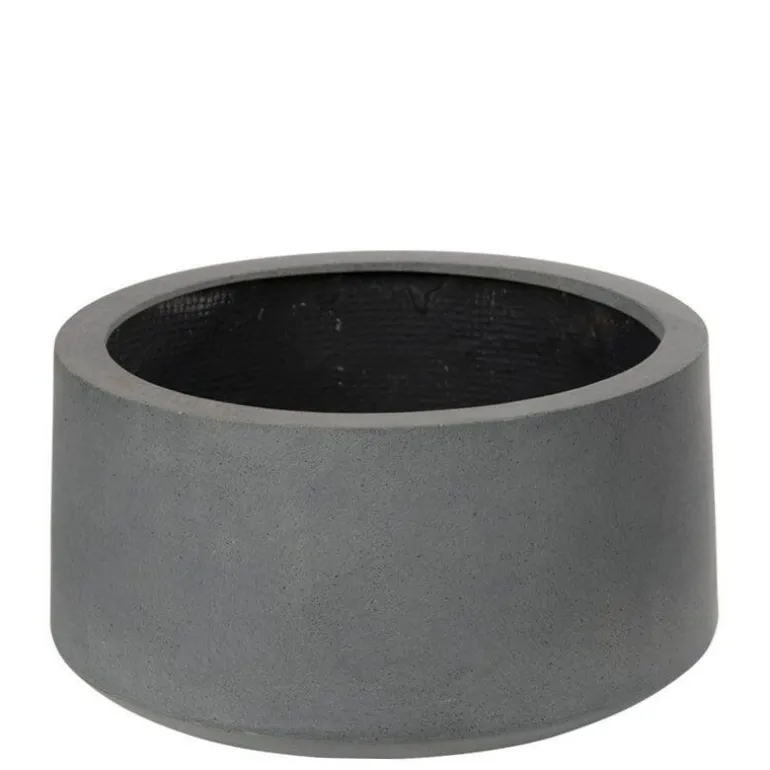 Rund lav sort eller grå krukke i Fiberstone - Ø.54xH.27cm