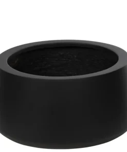Rund lav sort eller grå krukke i Fiberstone - Ø.54xH.27cm