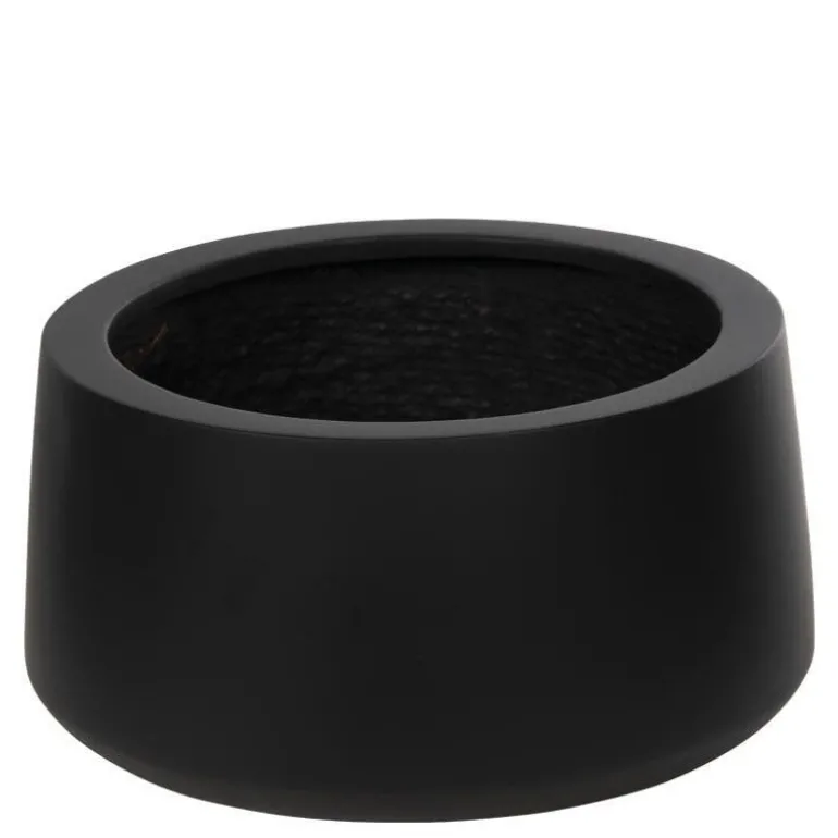 Rund lav sort eller grå krukke i Fiberstone - Ø.54xH.27cm