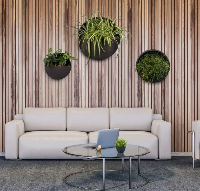 Rund vægampel / vægkrukke til planter og blomster - 3 størrelser - Sort + Hvid