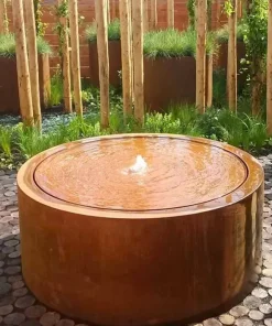 Runde Eksklusive Corten Stål Vandborde / Havefontæner - H.75cm