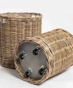Runde høje rattan krukker med hjul - Ø.43cm + Ø.50cm