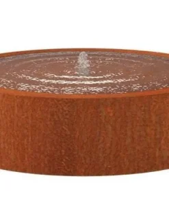 Runde lave cortenstål vandfontæner i rust med LED lys - H.40cm