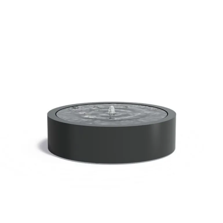 Runde lave vandbassiner / vandfontæner i aluminium med LED lys - H.40cm