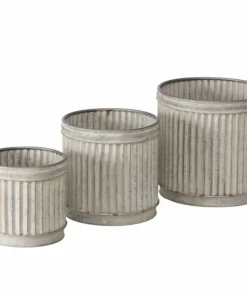 Runde metal zinkpotter med riflet overflade - 3 stk i sæt