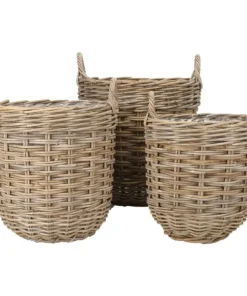Runde rattankurve / potter med indsats og håndtag