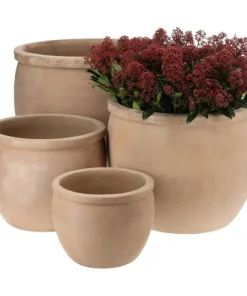 Runde Terracotta krukker med krave - Sæt 4stk