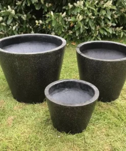 Runde udendørs koniske sorte havekrukker i Terrazzo look - 3stk