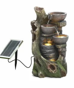 Solcelle Vandfontæne med skåle og LED lys