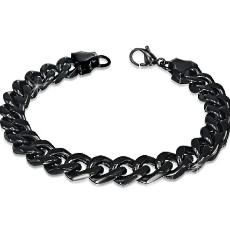 Sort cuban link stålarmbånd til mænd 9mm