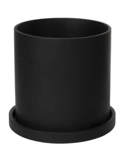 Sort Rockstone urtepotte med underfad / låg - Ø.15+18+20+23cm