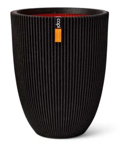 Sort Vase / Krukke elegant groove med horisontale striber/ribber - Livstidsgaranti