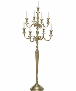 Stor 9 armet gulvlysestage guld / alu - 180cm