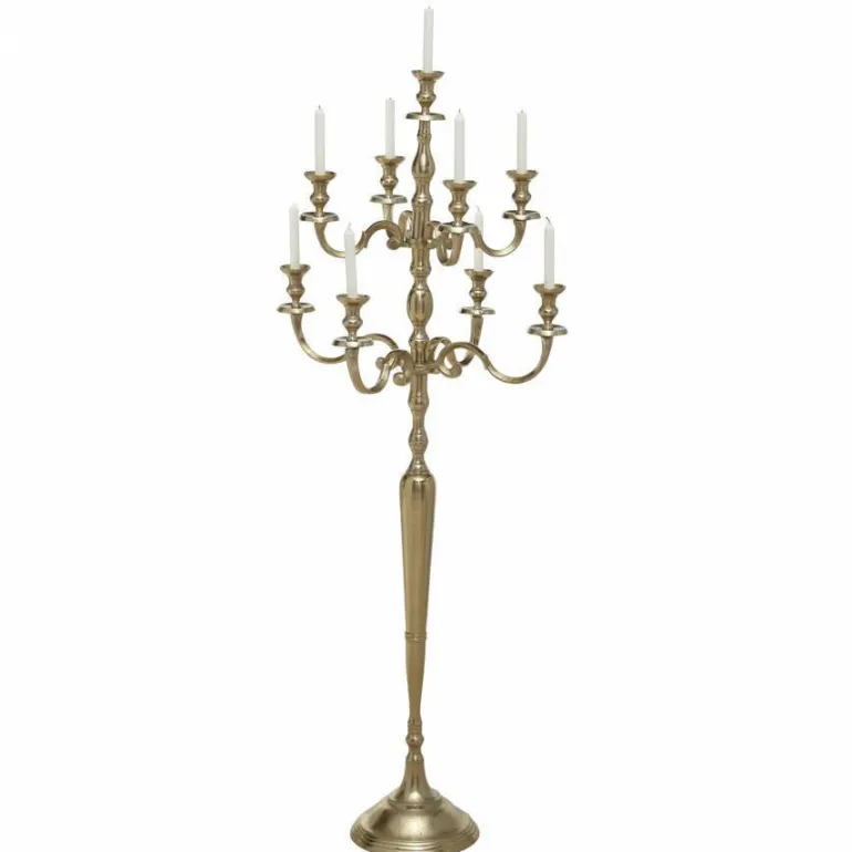 Stor 9 armet gulvlysestage guld / alu - 180cm