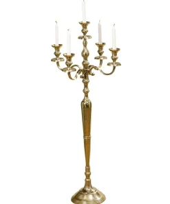 Stor 5 armet gulvlysestage i guld aluminium - H.120xØ.46cm