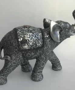 Stor elefant i silver antik med spejle - L.32cm