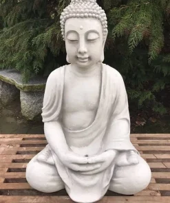 Stor hvid have buddha i cement / beton - 67cm
