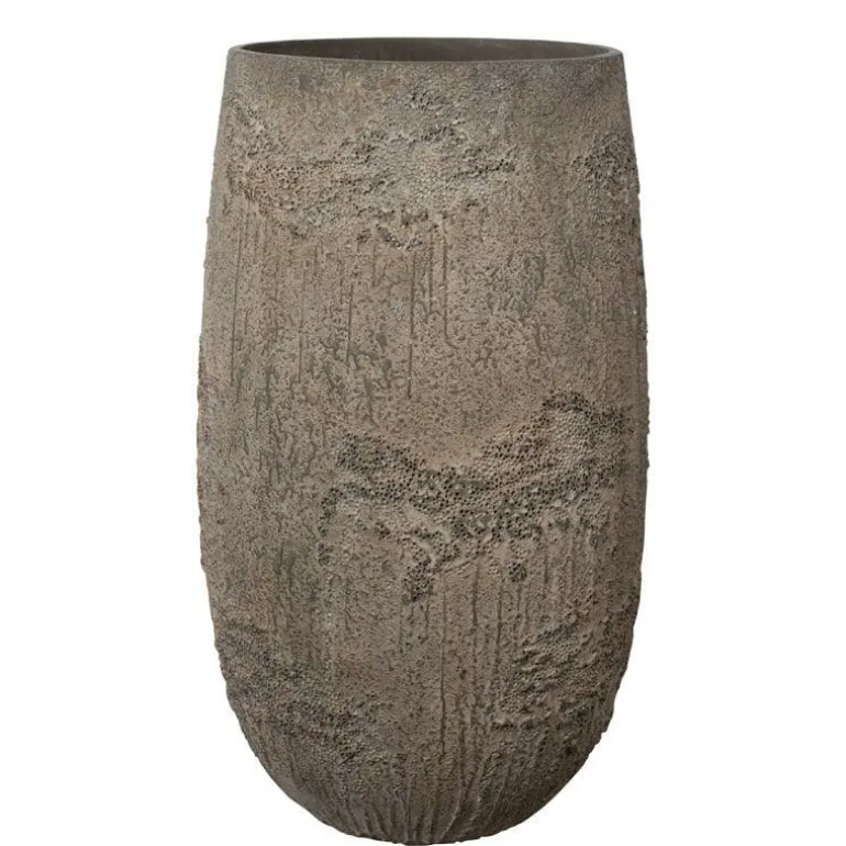 Stor H.90xØ.50cm rustik krukke med møster - Sandgrå eller Brun