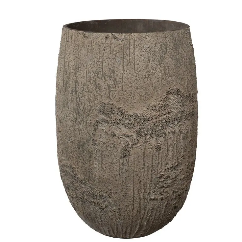 Stor H.75xØ.50cm rustik krukke med lava mønster - Sandgrå eller Brun