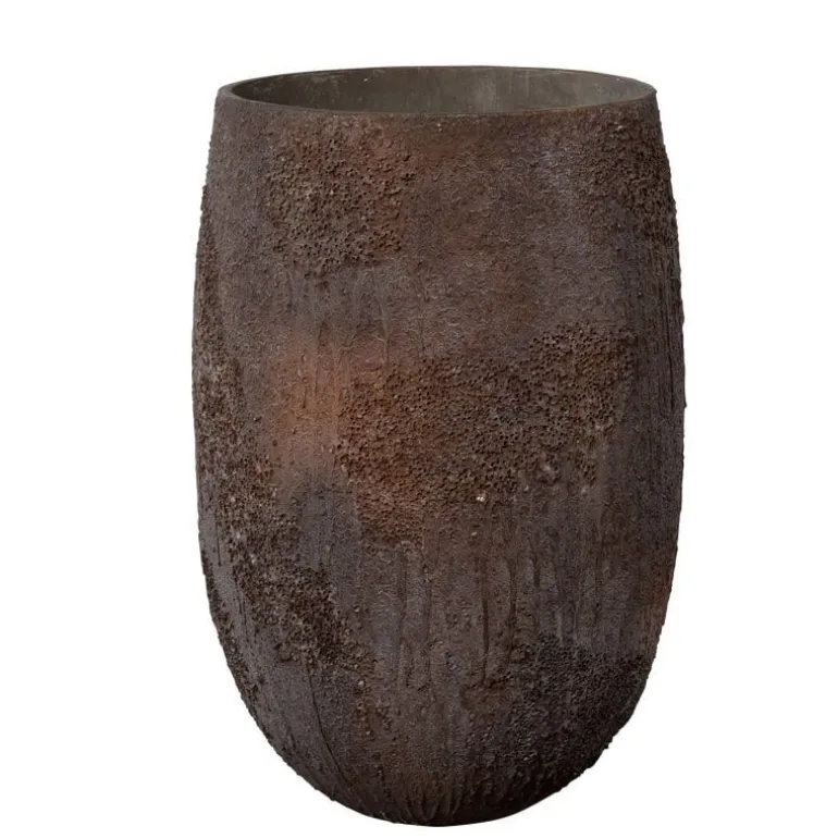 Stor H.75xØ.50cm rustik krukke med lava mønster - Sandgrå eller Brun