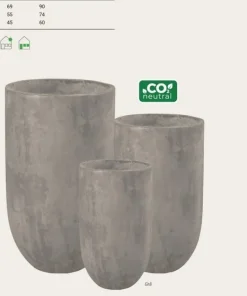 Stor indendørs rund krukke i fiberbeton - H.74 + H.90 - Cementlook - Topkvalitet