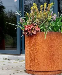 Stor Krukke i Corten / rust med hjul - H.60xØ.60 +H.75xØ.80 + H.90xØ.96